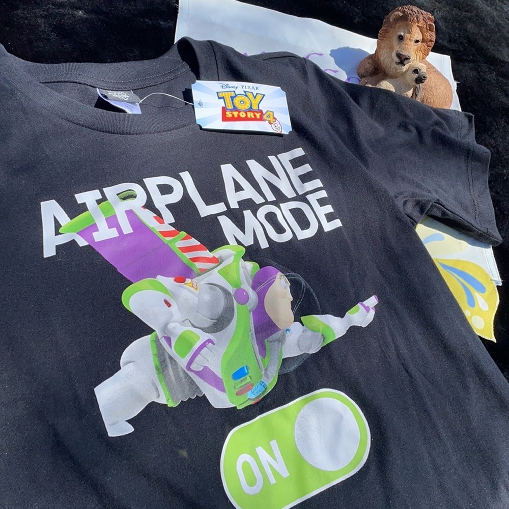 NWT Disney Pixar Toy Story 4 Buzz Lightyear Airplane Mode Black Tee Boys 14/16
